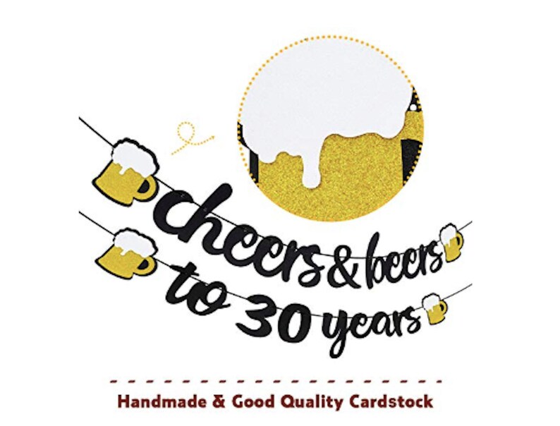 Cheers and Beers Banner 30th Birthday Party Banner Beer Bachelorette Party Gold Glittery Cheers & Beers Beer Party Supplies Beer Theme image 5