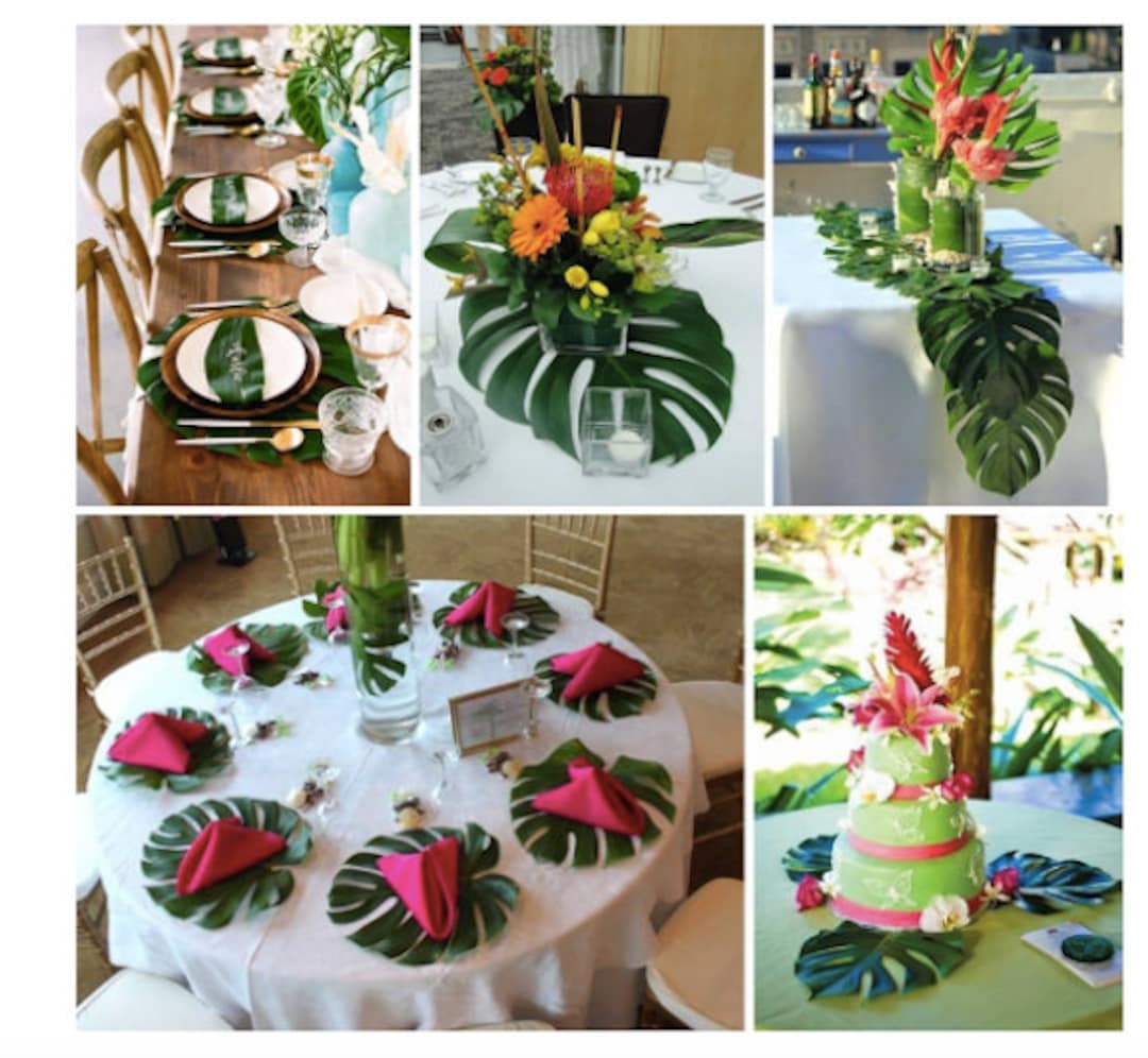 48 Tropical Leaves Table Decorations Jungle Theme Party Decor Hawaiian Luau  Beach Theme Table Decorations Summer Luau Party Flowers Wedding 