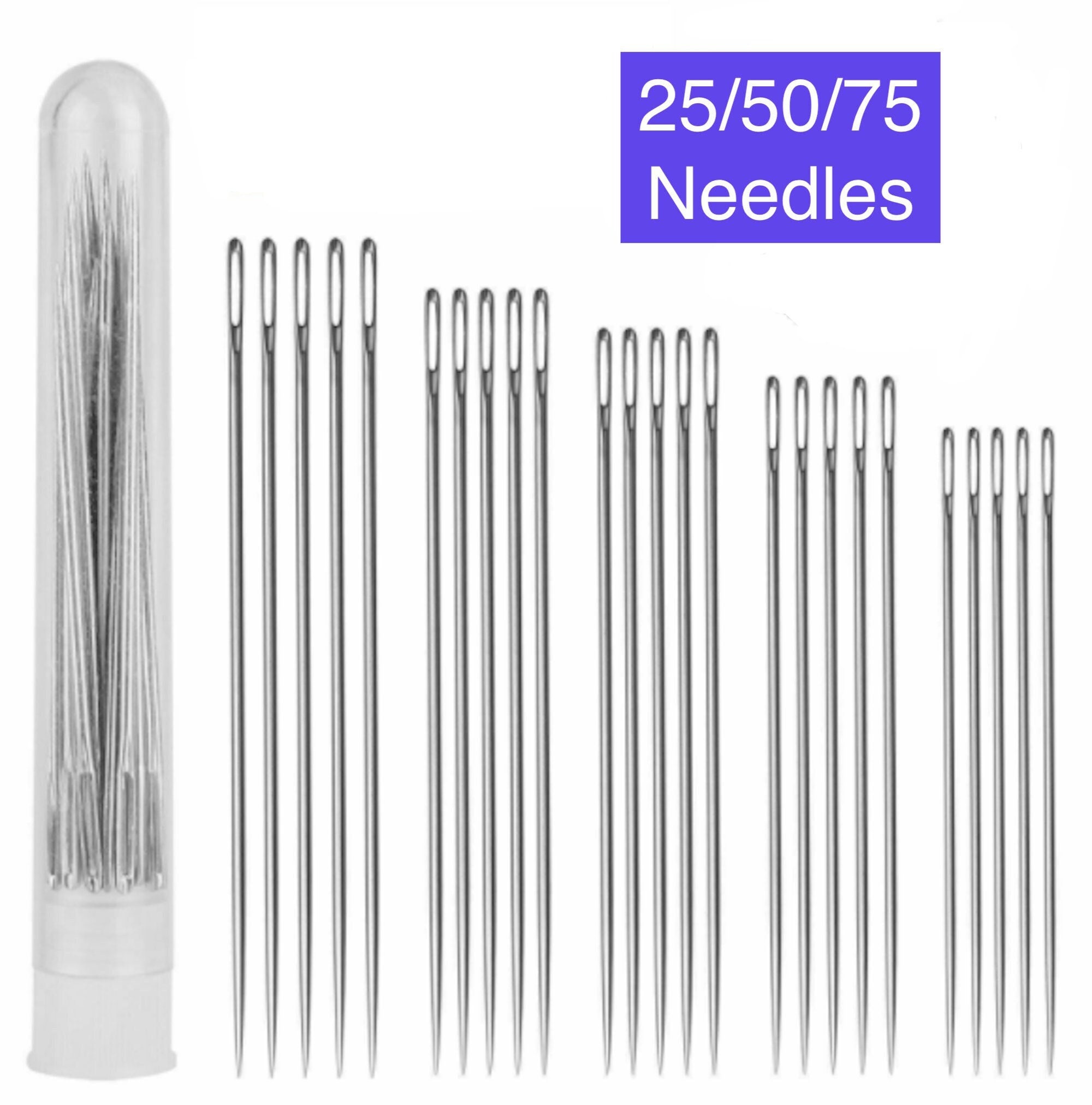 25 Large Eye Stitching Needles - 5 Sizes Big Eye Hand Sewing Needles in  Clear Storage Tube