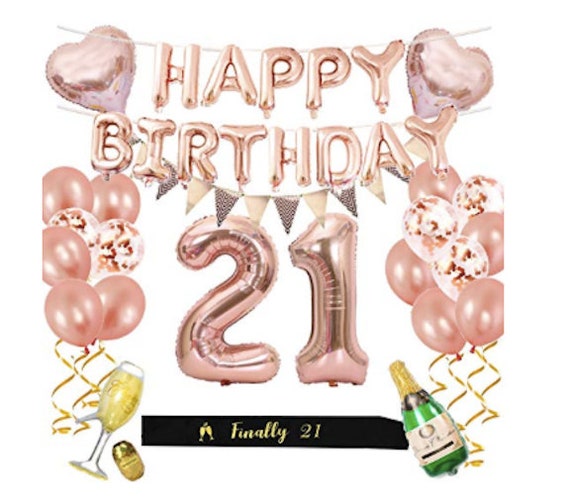 21st Birthday Party Supplies Rose Gold Decorations Foil Etsy