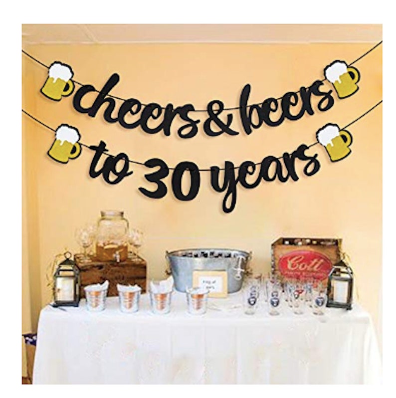 Cheers and Beers Banner 30th Birthday Party Banner Beer Bachelorette Party Gold Glittery Cheers & Beers Beer Party Supplies Beer Theme image 1