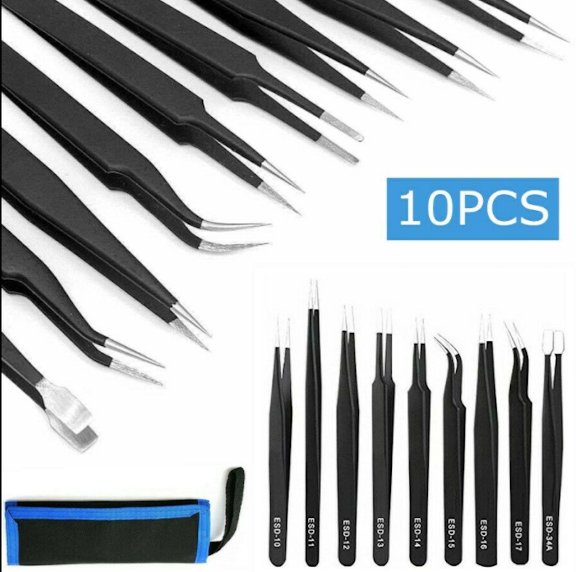 TECKEEN Crafts Model Building Tools Steel Tweezers + Rubber Tips Case,Model  Repair Accessories