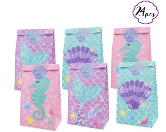 24 Mermaid Favor Party Bags Mermaid Gift Bags Paper Favor Bags Mermaid Party Supplies Goodie bags Treat Bags for Kids Mermaid Themed Party