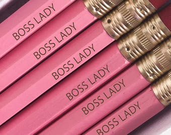 Boss Lady Pencils Set, Like a boss, School Supplies, Engraved Pencils, Back to School, Gift for Her, Desk Accessories, Stocking Stuffer