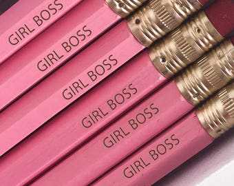 Girl Boss Pencils Set, School Supplies, Engraved Pencils, Back to School, Gift for Her, Desk Accessories, Stocking Stuffer