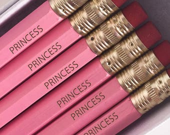 Princess Pencils Set, School Supplies, Engraved Pencils, Back to School, Gift for Her, Desk Accessories, Stocking Stuffer