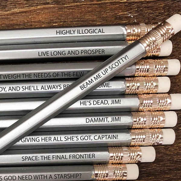 Gift for Star Trek Fan, Star Trek Inspired Pencils, Sci-fi Gift, Engraved Kirk Pencils, Gift for Spock Fan