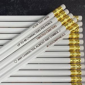 White & Gold Personalized Pencils: Engraved Custom Text