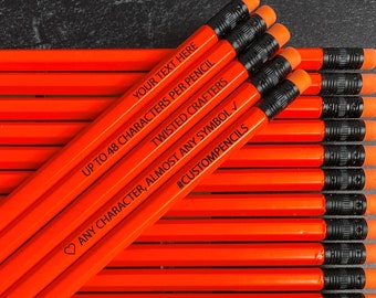Neon Orange Custom Pencils, Personalized Pencils, Engraved Pencils, Back to School, Stocking Stuffer, Wedding Favor, Shower Game