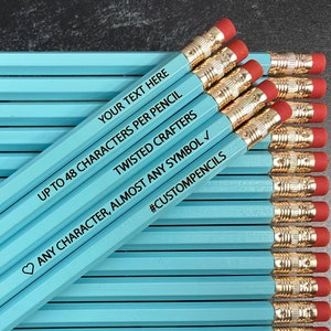 Pastel Blue Custom Pencils, Personalized Pencils, Engraved Pencils, Back to School, Teacher Gift, Wedding Favor, Shower Game, Stocking Stuff