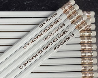 White Personalized Pencils: Laser Engraved Custom Text