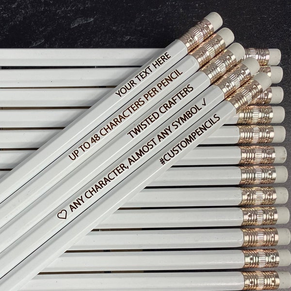 White with Silver Custom Pencils, Personalized Pencils, Engraved Pencils, Back to School, Stocking Stuffer, Wedding Favor, Shower Game