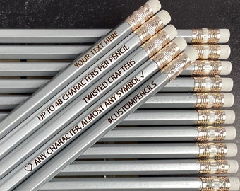 Silver Custom Pencils, Personalized Pencils, Engraved Pencils, Back to School, Stocking Stuffer, Wedding Favor, Shower Game