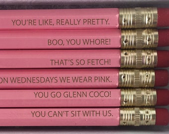 Mean Girls Pencils: Engraved Pastel Pink Pencils, Set of 6