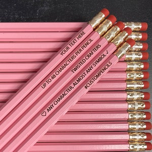 Pastel Pink Custom Pencils, Personalized Pencils, Engraved Pencils, Back to School, Stocking Stuffer, Wedding Favor, Shower Game