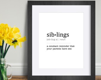 Siblings Definition Wall Art DIY Definition Print Dictionary Art