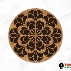 Floral Mandala Cork Trivet, Engraved Trivet, Kitchen Decor, Pot Holder, Hot Pad, Gift Idea, Kitchen Accessory, House Warming Gift, Wedding