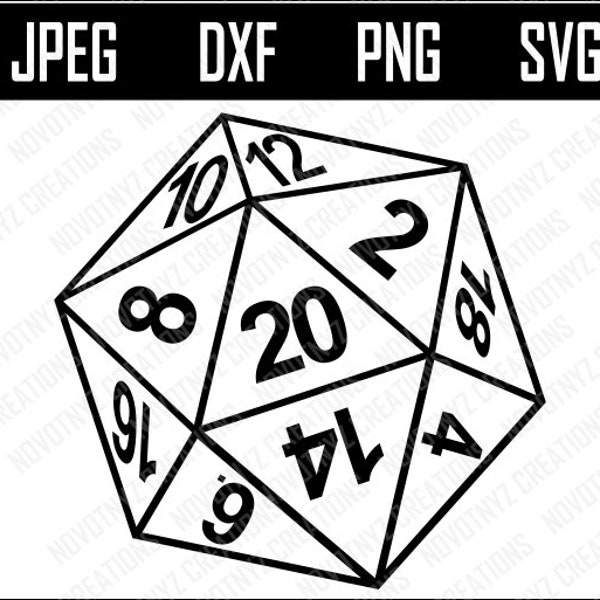 20-Sided Die SVG, Icosahedron, D20, DnD, Dungeons & Dragons, Cricut File, Silhouette File, Cutting File, Printing File