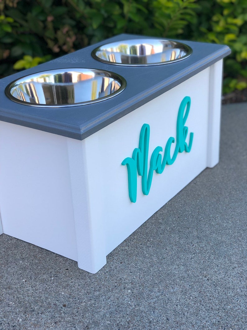 Large raised dog bowl feeding station customized pet bowls Etsy