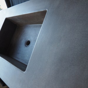 Concrete Vanity Top with Integrated Rectangle Sink Bowl Customizable Length, Width, Thickness, Color, and Sink Shape image 7
