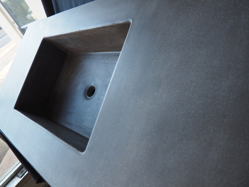 Concrete Vanity Top with Integrated Rectangle Sink Bowl Customizable Length, Width, Thickness, Color, and Sink Shape image 7