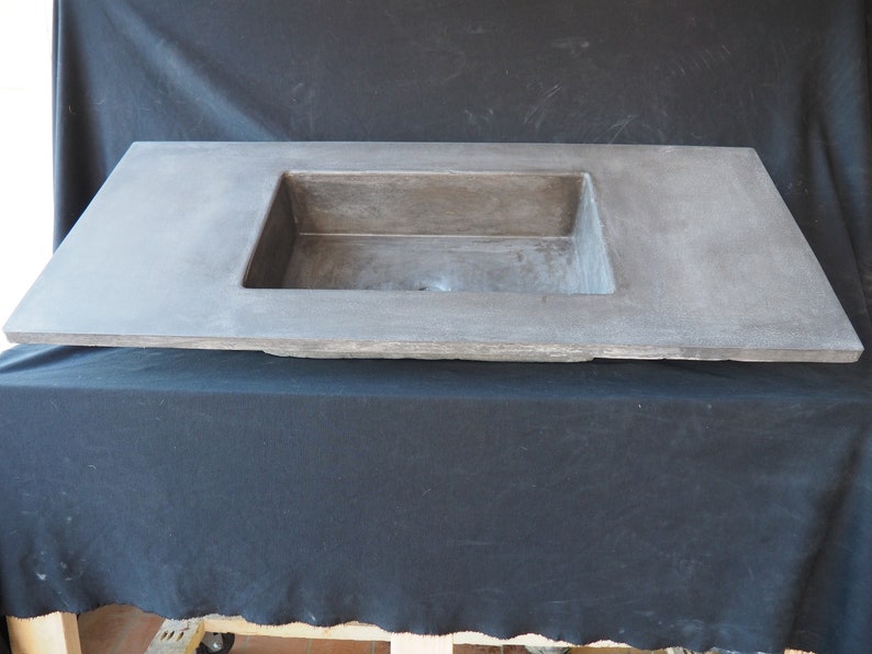 Concrete Vanity Top with Integrated Rectangle Sink Bowl Customizable Length, Width, Thickness, Color, and Sink Shape image 9