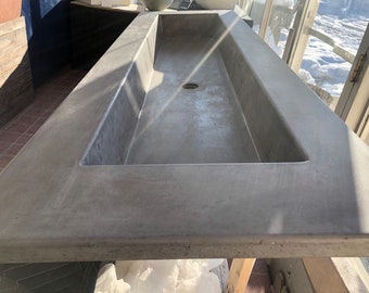 Concrete Vanity Top with large Trough Sink Gray