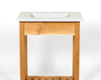 Small Concrete Vanity Top with Solid White Oak Base - Solid White Oak Vanity Base