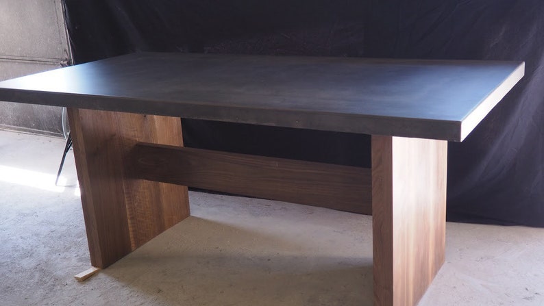 Charcoal Concrete Dining Table With Dark Walnut Base - Etsy