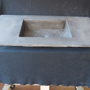 Concrete Vanity Top with Integrated Rectangle Sink Bowl Customizable Length, Width, Thickness, Color, and Sink Shape image 2