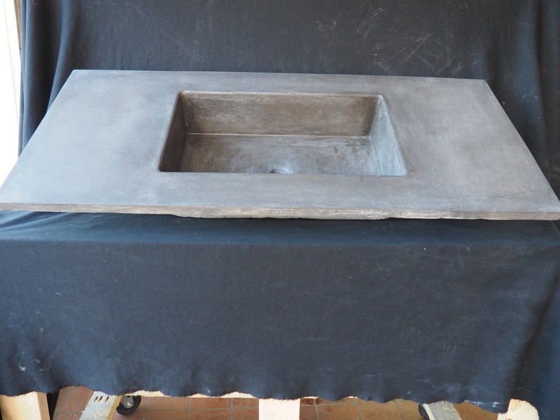 Concrete Vanity Top with Integrated Rectangle Sink Bowl Customizable Length, Width, Thickness, Color, and Sink Shape image 2