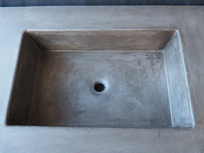 Concrete Vanity Top with Integrated Rectangle Sink Bowl Customizable Length, Width, Thickness, Color, and Sink Shape image 3
