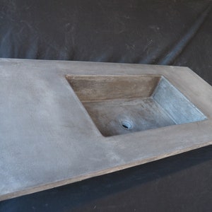 Concrete Vanity Top with Integrated Rectangle Sink Bowl Customizable Length, Width, Thickness, Color, and Sink Shape image 4