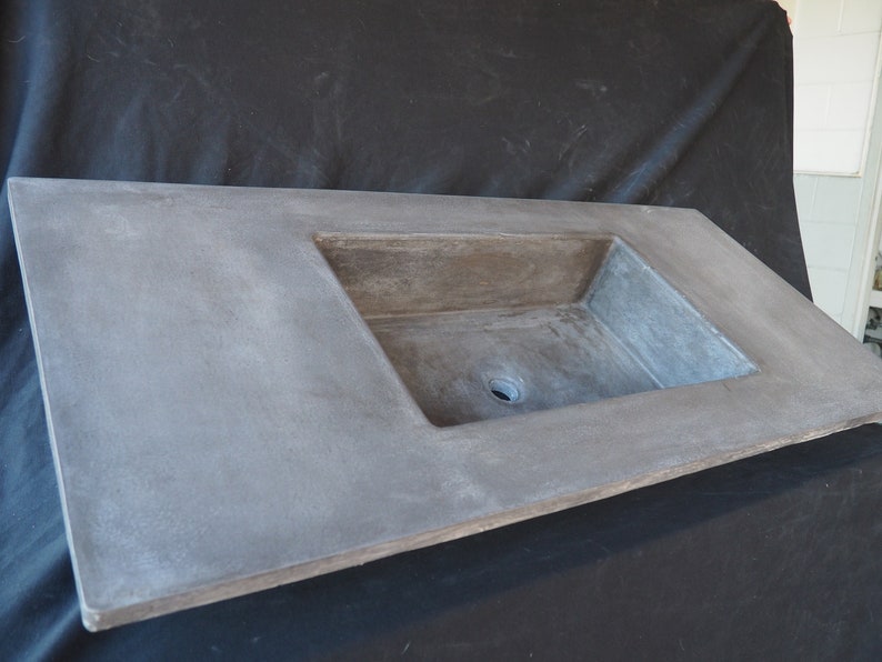 Concrete Vanity Top with Integrated Rectangle Sink Bowl Customizable Length, Width, Thickness, Color, and Sink Shape image 4