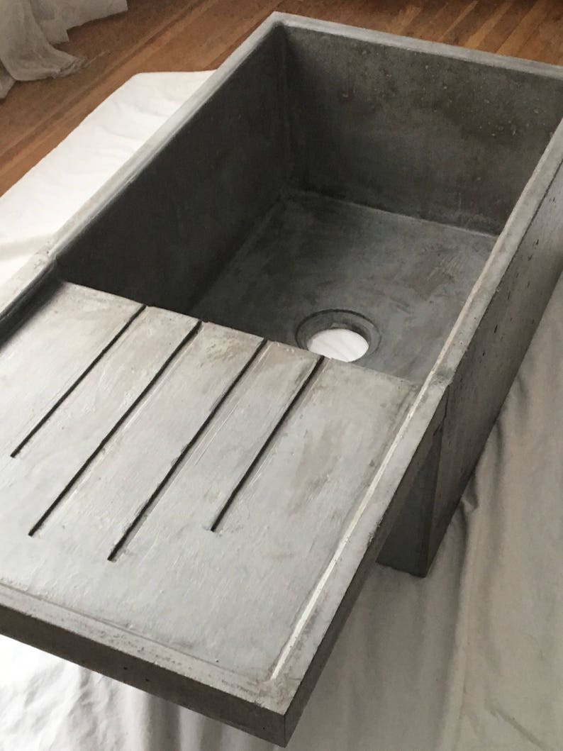 Concrete Farmhouse Sink With Attached Drainboard
