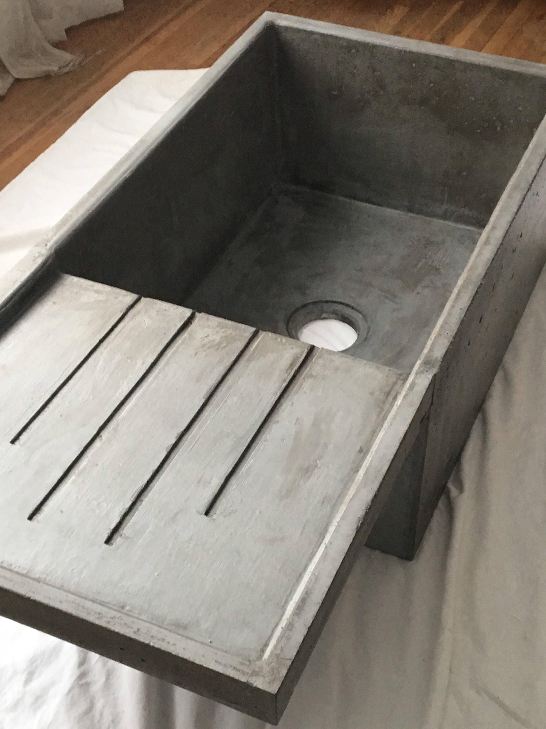 Concrete Farmhouse Sink with Attached Drainboard | Etsy