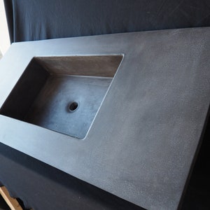 Concrete Vanity Top with Integrated Rectangle Sink Bowl Customizable Length, Width, Thickness, Color, and Sink Shape image 1