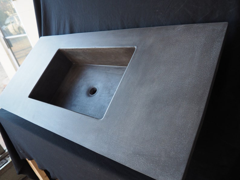 Concrete Vanity Top with Integrated Rectangle Sink Bowl Customizable Length, Width, Thickness, Color, and Sink Shape image 1