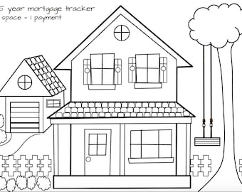 Tracker da colorare per il pagamento del mutuo, rimborso visivo della casa, prestito a 15 anni (stampabile)