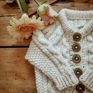 MADE TO ORDER Handmade Baby Aran Cardigan/ Merino Wool Baby Aran/ Traditional Irish Aran/ Custom Sizes Available image 1