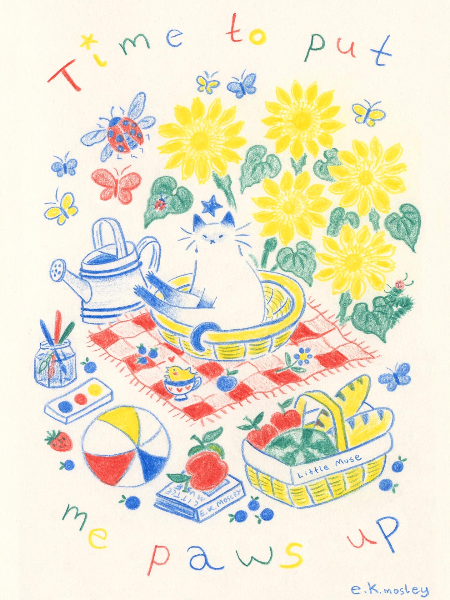 Little Muse - Put Me Paws Up Picnic  - Art Print - A4
