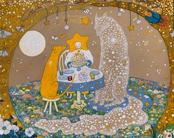 Kunstdruck • Cake and Friends • Sternhund Illustration von E.K.Mosley • A4, A3