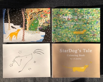 StarDog’s Christmas Bundle, StarDog’s Tale (ondertekend) kleurboek en twee A4-illustratieafdrukken van e.k.mosley