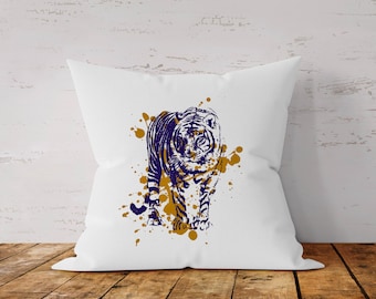 Tiger with paint splatter Pillow with feather insert 18"x18"
