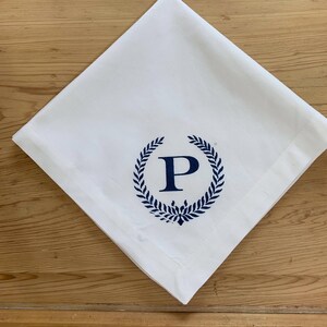 Monogram with Laurel Wreath Tea Towel Set of Two Napkins