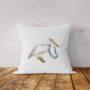 Pelican with Beads Pillow with feather insert 18&quot;x18&quot;