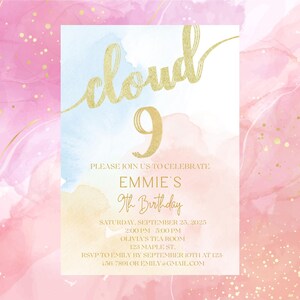 On Cloud 9 Birthday Party Invitation | Girl Birthday Digital Invite | Sky Theme | Printable Invite