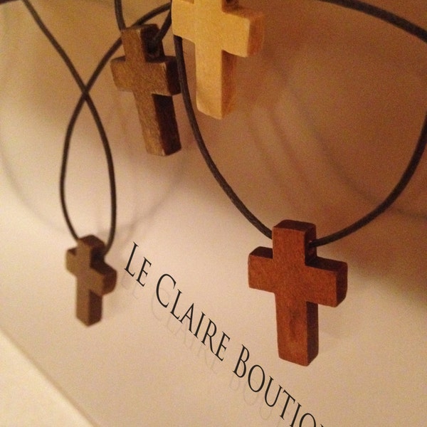 Beautiful Natural Wood Cross Pendant Necklaces