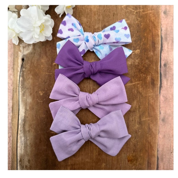 Purple hair bow, lilac Hair Bow, Lavender Hair Clip, Heart Bow, Pastel hair bow, toddler girl gift, newborn headband bow, fabric bow, girls