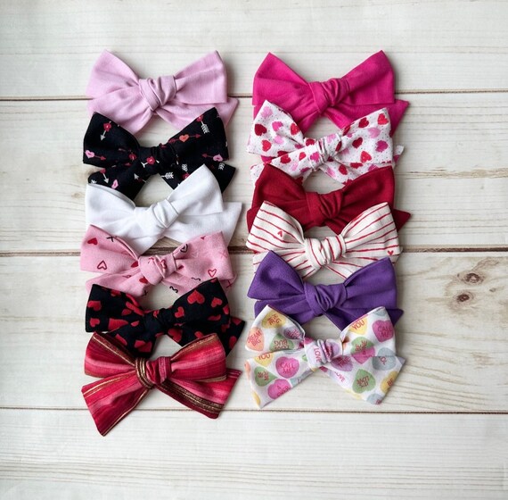 Valentine Hair Bows, Conversation Heart Bow, Red Hair Bow  display picture 1